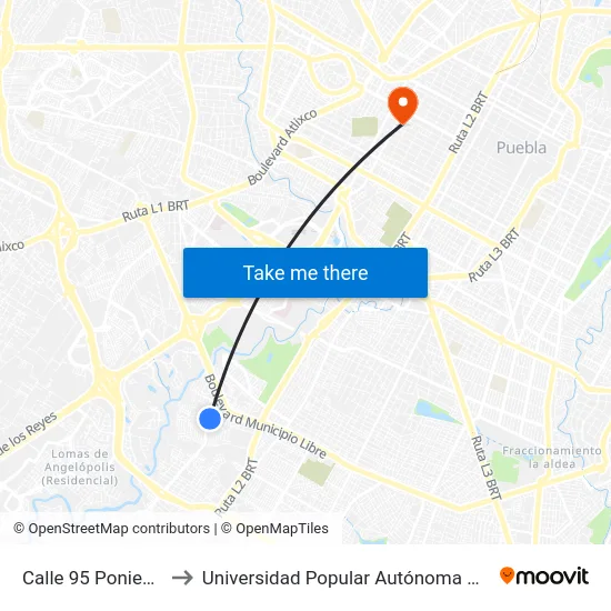 Calle 95 Poniente, 1902_2 to Universidad Popular Autónoma Del Estado De Puebla map