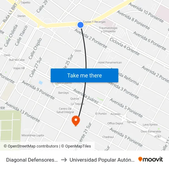 Diagonal Defensores De La República, 36a to Universidad Popular Autónoma Del Estado De Puebla map