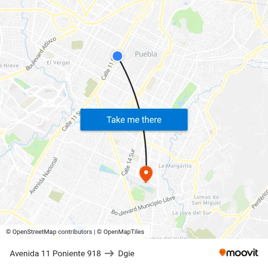 Avenida 11 Poniente 918 to Dgie map