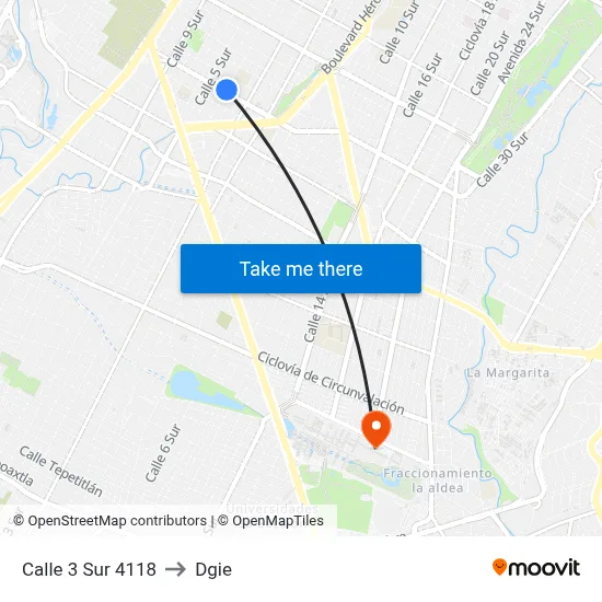 Calle 3 Sur 4118 to Dgie map