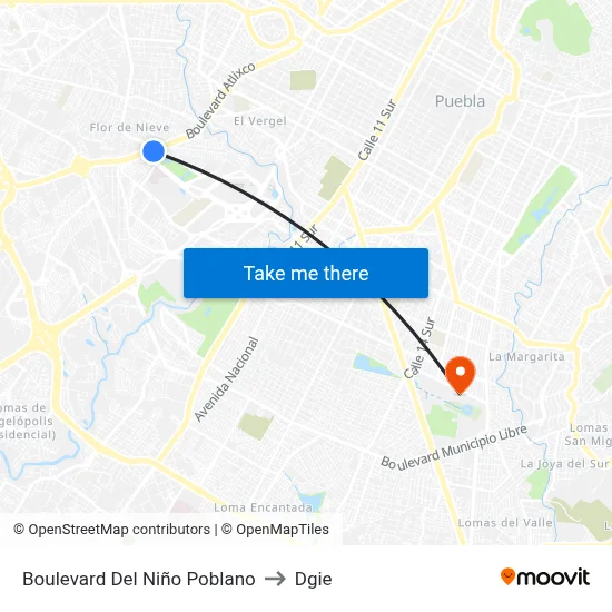 Boulevard Del Niño Poblano to Dgie map