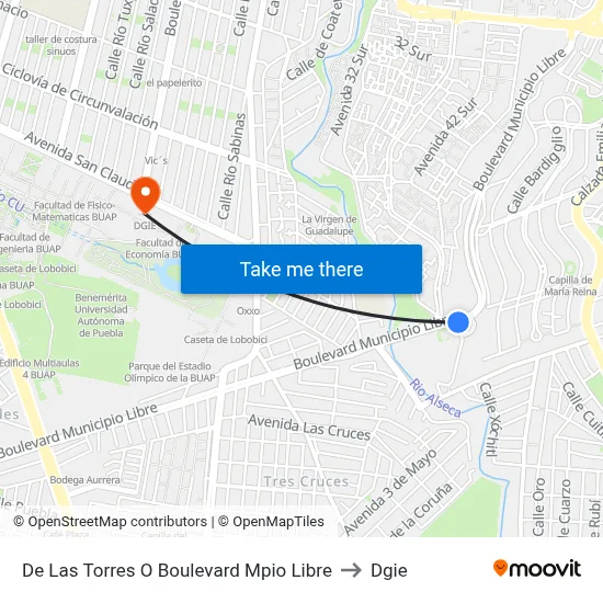De Las Torres O Boulevard Mpio Libre to Dgie map