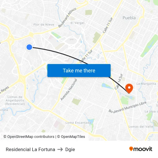 Residencial La Fortuna to Dgie map