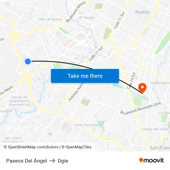 Paseos Del Ángel to Dgie map