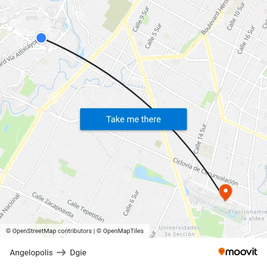 Angelopolis to Dgie map
