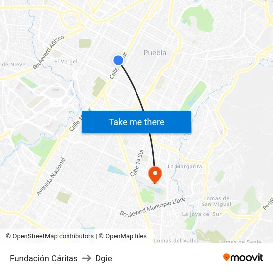 Fundación Cáritas to Dgie map
