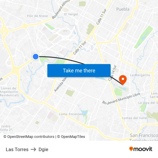 Las Torres to Dgie map