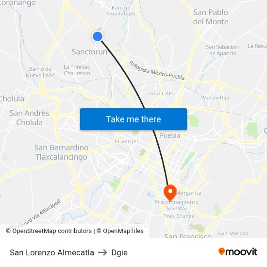 San Lorenzo Almecatla to Dgie map