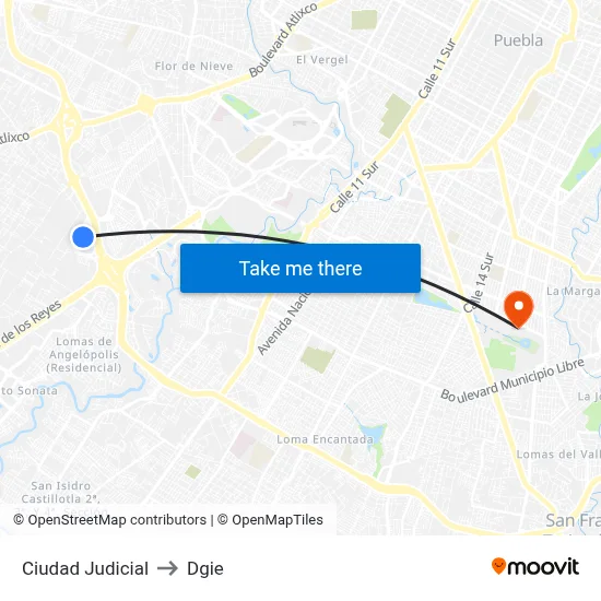 Ciudad Judicial to Dgie map