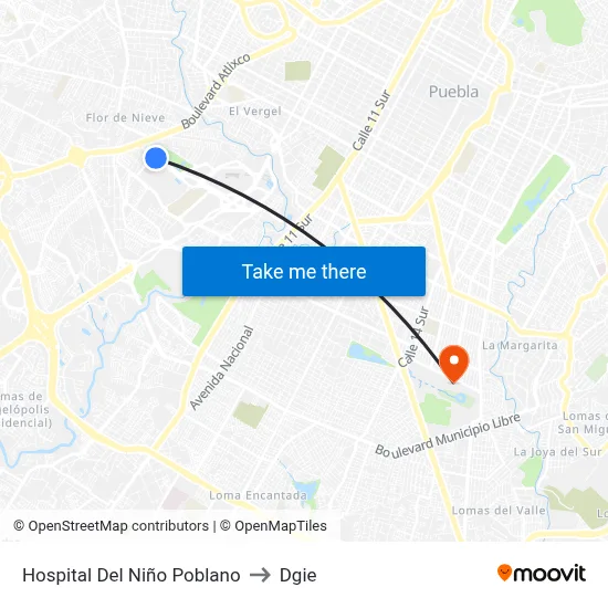 Hospital Del Niño Poblano to Dgie map
