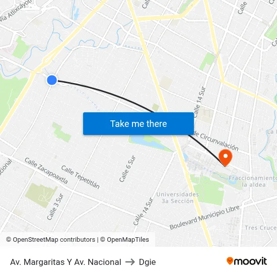 Av. Margaritas Y Av. Nacional to Dgie map