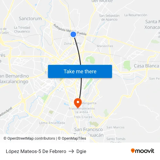 López Mateos-5 De Febrero to Dgie map