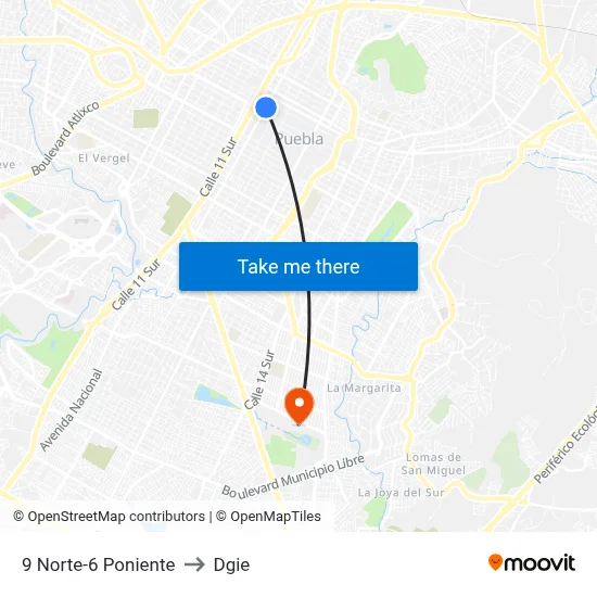 9 Norte-6 Poniente to Dgie map
