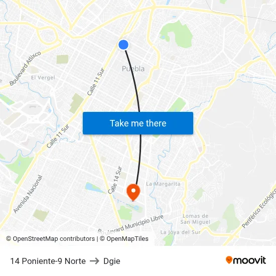 14 Poniente-9 Norte to Dgie map