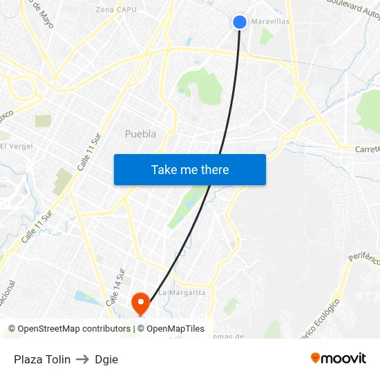 Plaza Tolin to Dgie map