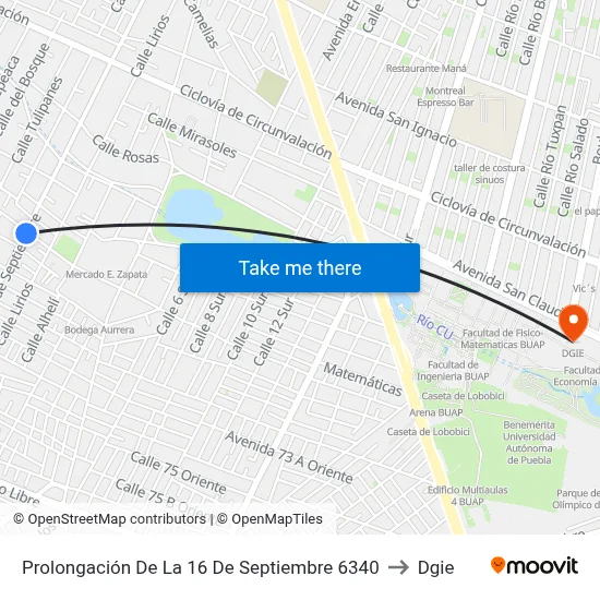 Prolongación De La 16 De Septiembre 6340 to Dgie map