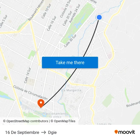 16 De Septiembre to Dgie map