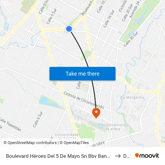 Boulevard Héroes Del 5 De Mayo Sn Bbv Bancomer to Dgie map