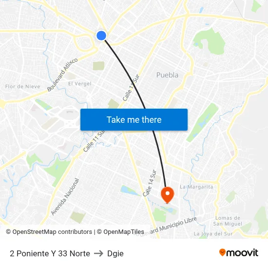 2 Poniente Y 33 Norte to Dgie map