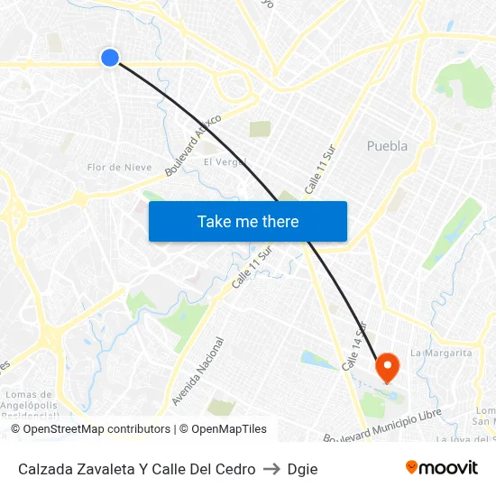 Calzada Zavaleta Y Calle Del Cedro to Dgie map