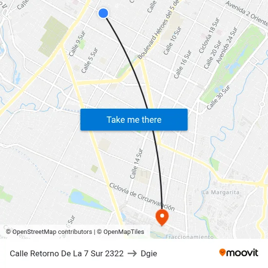Calle Retorno De La 7 Sur 2322 to Dgie map
