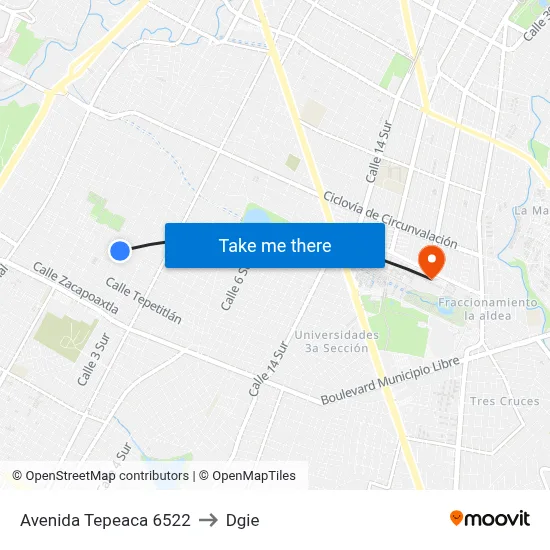 Avenida Tepeaca 6522 to Dgie map