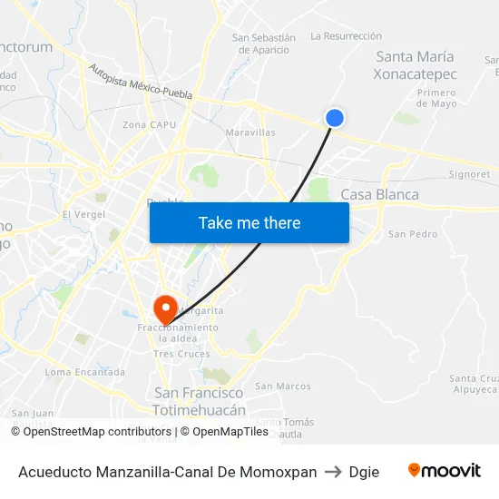 Acueducto Manzanilla-Canal De Momoxpan to Dgie map