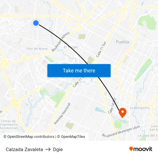 Calzada Zavaleta to Dgie map