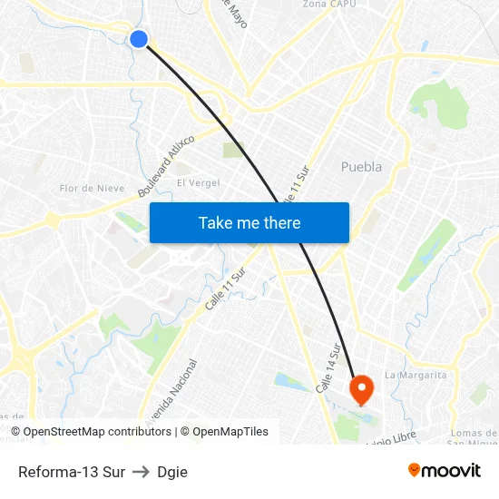 Reforma-13 Sur to Dgie map