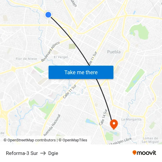 Reforma-3 Sur to Dgie map