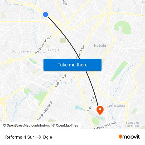 Reforma-4 Sur to Dgie map
