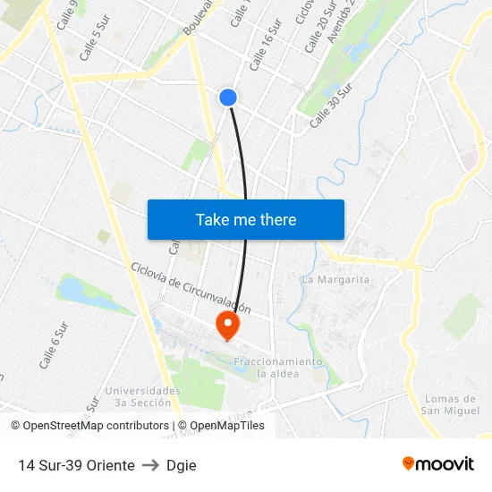 14 Sur-39 Oriente to Dgie map