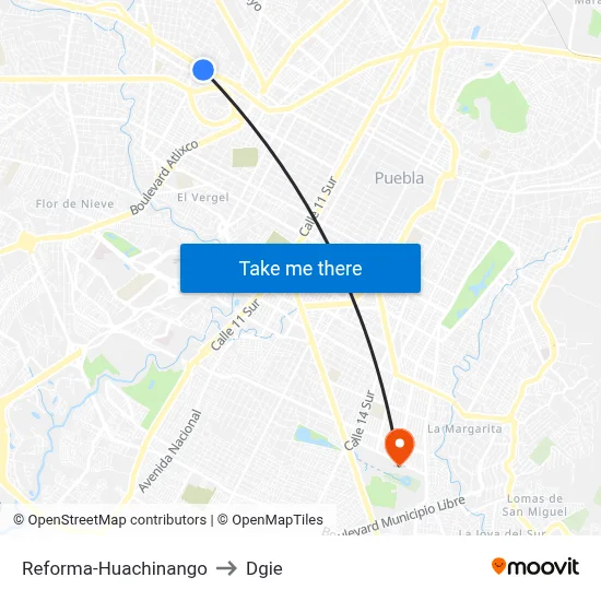 Reforma-Huachinango to Dgie map