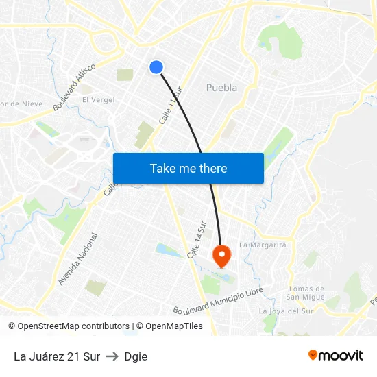 La Juárez 21 Sur to Dgie map