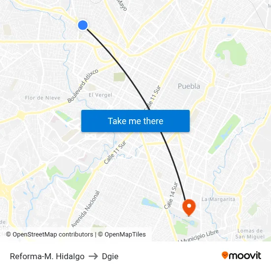 Reforma-M. Hidalgo to Dgie map