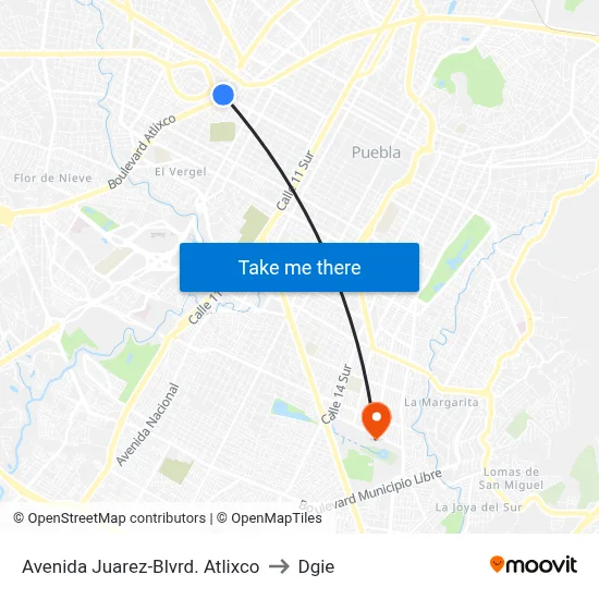 Avenida Juarez-Blvrd. Atlixco to Dgie map