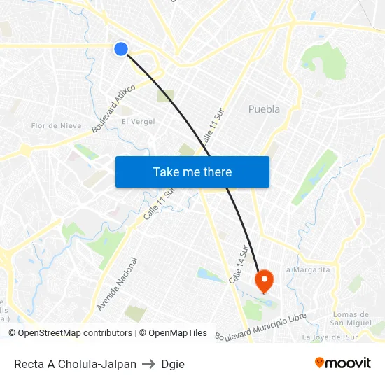 Recta A Cholula-Jalpan to Dgie map