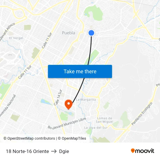 18 Norte-16 Oriente to Dgie map