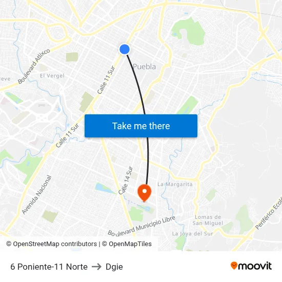6 Poniente-11 Norte to Dgie map