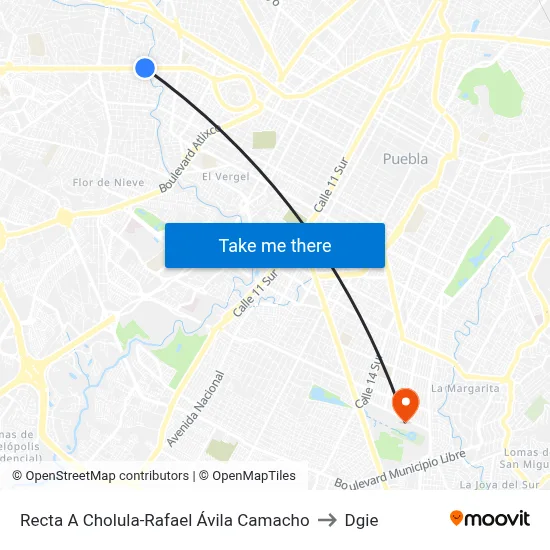 Recta A Cholula-Rafael Ávila Camacho to Dgie map