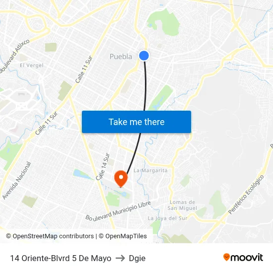 14 Oriente-Blvrd 5 De Mayo to Dgie map