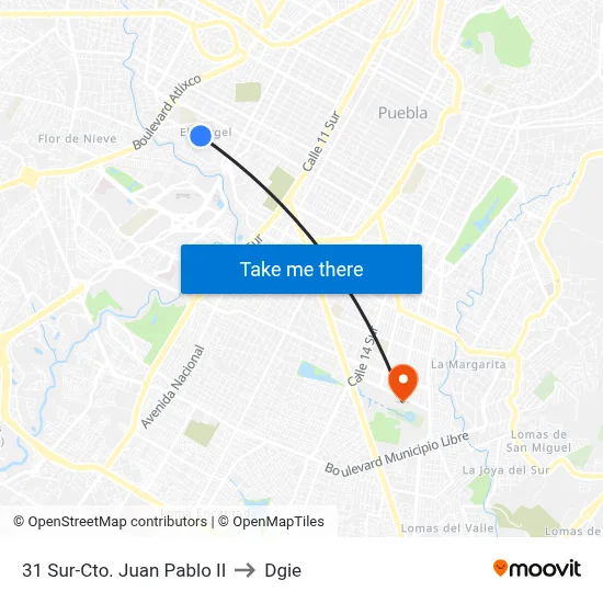31 Sur-Cto. Juan Pablo II to Dgie map