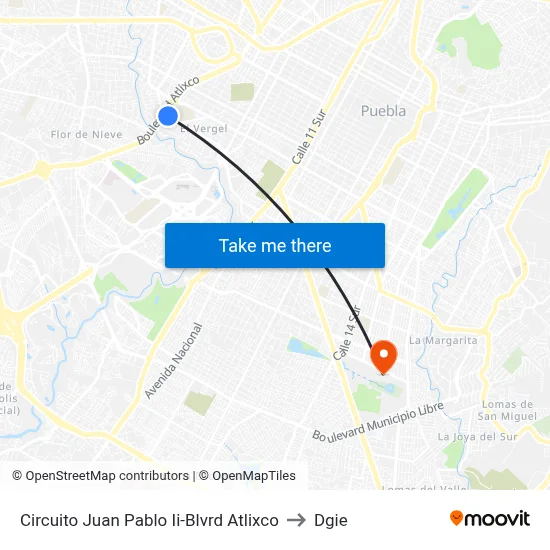 Circuito Juan Pablo Ii-Blvrd Atlixco to Dgie map