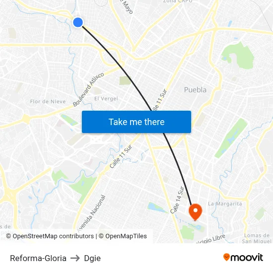 Reforma-Gloria to Dgie map