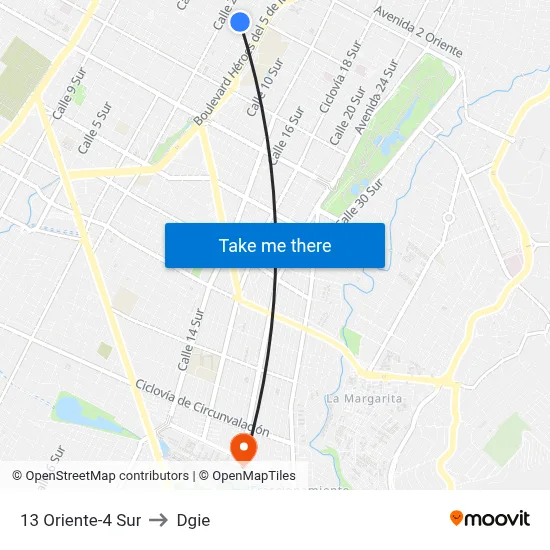 13 Oriente-4 Sur to Dgie map