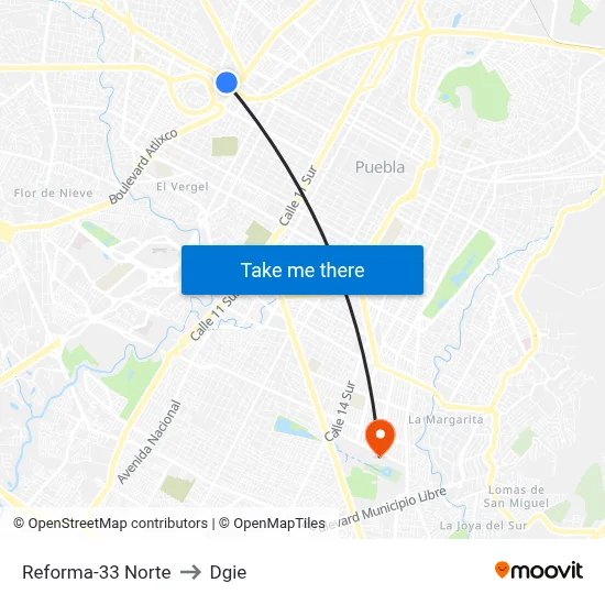 Reforma-33 Norte to Dgie map