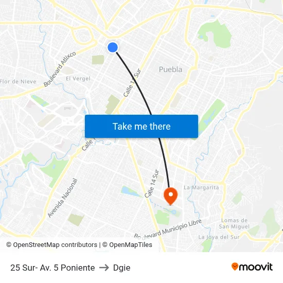 25 Sur- Av. 5 Poniente to Dgie map