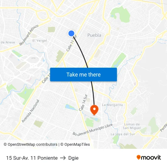 15 Sur-Av. 11 Poniente to Dgie map