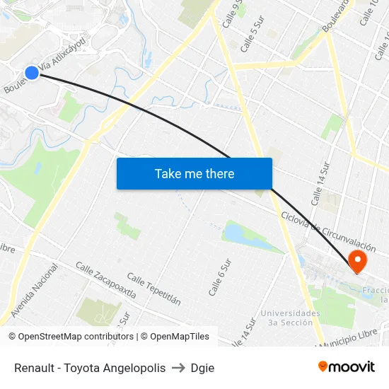 Renault - Toyota Angelopolis to Dgie map