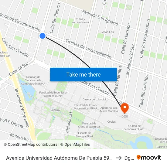 Avenida Universidad Autónoma De Puebla 5939a to Dgie map